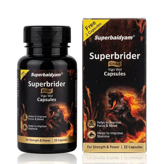Superbrider Gold Vigo Wel Capsules 20+2 I Shilajit Gold with 11 Herbs (For Strength & Power)